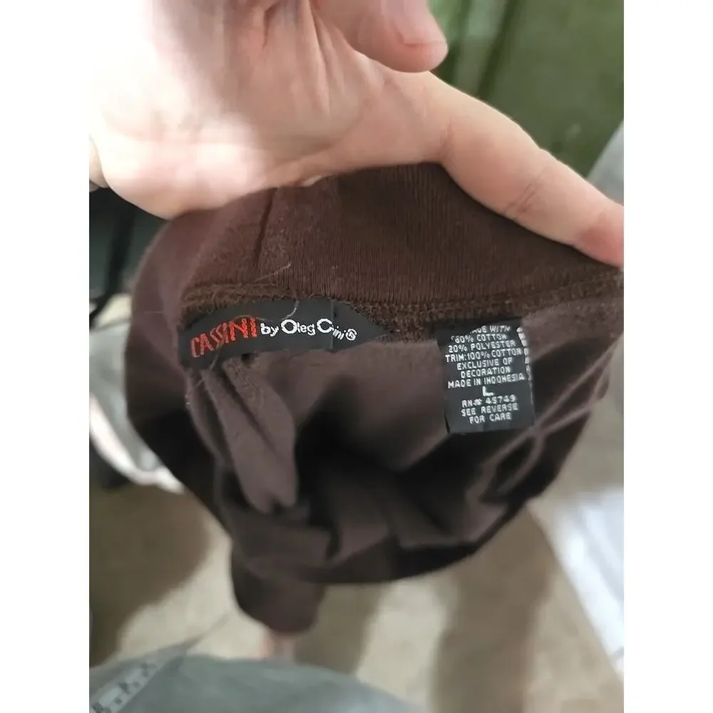 Y2K Cassini Oleg‎ Sassini Brown Straight Leg Velour Track Sweatpants Woman Sz Lg